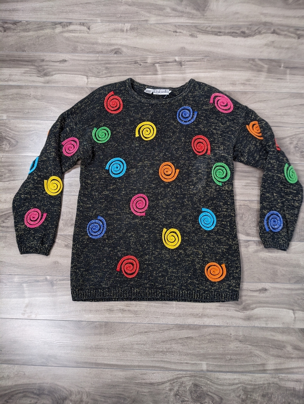 Rafaella Women's Vintage 3D Swirl Patterned Sweater Gold Speckle Small